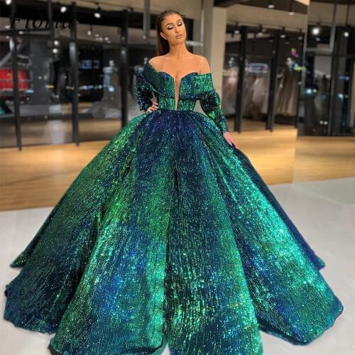 Gorgeous Dark Green Sequins Celebrity Dresses 2020 Turkish Formal Evening Gowns Red Carpet Runaway Gowns Kaftan Pregnant Vestido