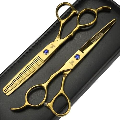 6 inch golden inch left hand barber scissors hair salon professional hairdressing scissors Japan 440C thinning scissors