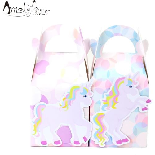 Rainbow unicorn Favor Box Candy Box Gift Box Cupcake Box Girl Kids Birthday Party Supplies Pink Decoration Event Party Supplies
