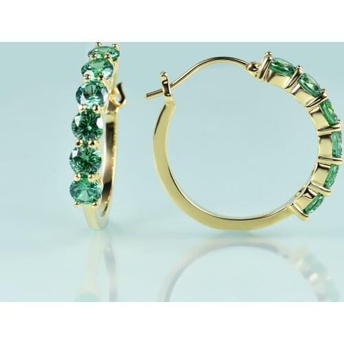 GEMS BEAUTY 14K Gold Filling Sterling Silver C Hoop Earrings For Women 2021 Round Dark Emerald Simulant Diamond Hoop Earrings