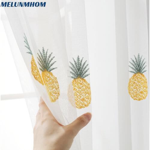 Yellow Embroidered Pineapple Sheer Mesh Curtains for Kid Bedroom Modern Tulle Yarn for Living Room Kitchen Window Treatments