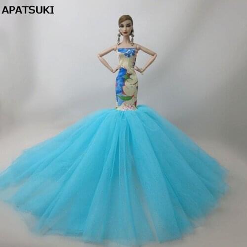 Blue Fashion Mermaid Clothes For Barbie Doll Outfits Fishtail Wedding Party Dress For Barbie Dollhouse Limited Collection 1/6
