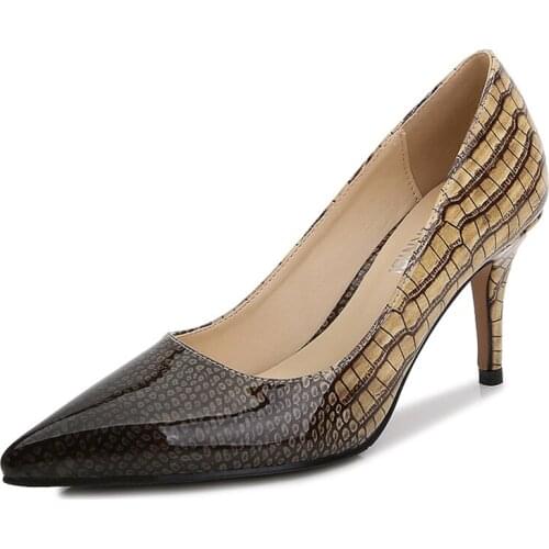 Fashion Sexy Pointed Toe Pumps Stiletto High Heel 7.5cm Large Size 35-46 Women Shoes Stitching Snake Print Women Shoes Dropship