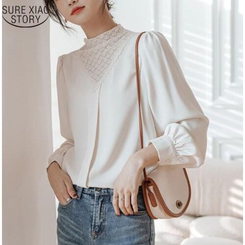 Spring Women Shirts O-neck Long Sleeve Women Blosue 2021 New Lace Splicing Tops Fashion Women 2021 Lace Tops Chic Blusas Mujer