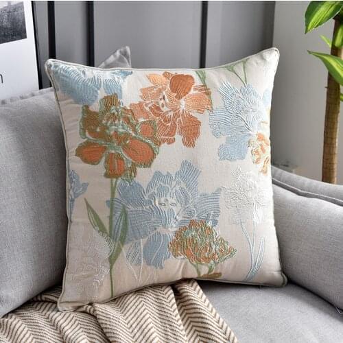 Embroidered Cushion Cover 50x50cm Floral Country Style Pillow Cover Cotton Suqare Home Decoration for Living Room Dropshipping
