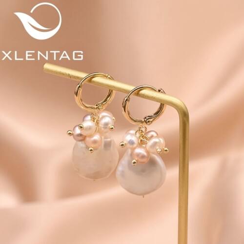 XlentAg 100% Natural Fresh Water White Pearl Drop Earrings For Women Girl Wedding Birthday Gift Boucles D Oreille Femme GE0887