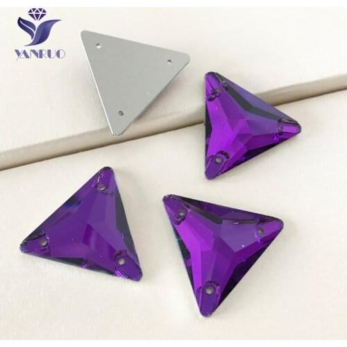 YANRUO 3270 All Sizes Amethyst Triangle Flatback Sewing Crystal Rhinestone Sew On Strass Stones For Dress Decoration