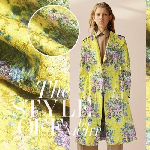 Yellow yarn-dyed jacquard fabric 150cm dress coat windbreaker jacquard fabric jacquard dress fabric wholesale cloth