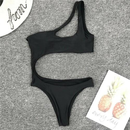 Women One Piece Swimsuit One Shoulder Bandage Bikini Push-up Padded Bathing Swimwear Side Hollow Swimsuit Traje De Ba O Mujer