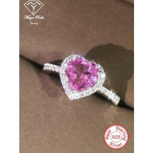 Created Pink Sapphire Real 925 Sterling Silver Party Ring For Women Imitation Gemstone Heart Shape Female Love Aesthetic Gifts