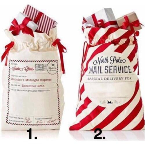 10 PCS Christmas Santa Sack Gift Bags Red Stripe Drawstring Canvas Candy Bag Bauble Christmas Ornaments Xmas New Year Supplies