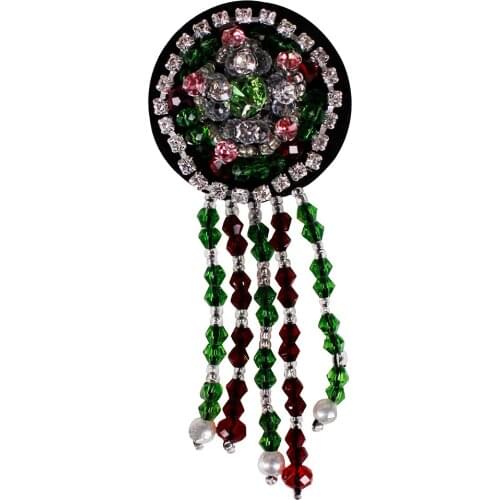 10pieces DIY Round Badge Fringe Beads Tassel Patches Applique Sew on Clothes Bags Brooches Decorated Sewing Accessories TH774