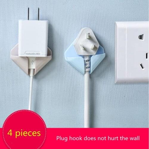 4pcs/lot Nail-free Power Cord Storage Rack Wall Storage Hooks Kitchen Plug Hook Adhesive Hooks Power Plug Socket Hanger Holder
