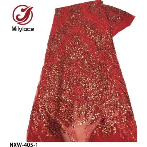 2021 Latest Beads Tube Lace Fabric with Sequins Nigerian Laces Fabric High Quality French Tulle Lace Fabric for Dress NXW-405
