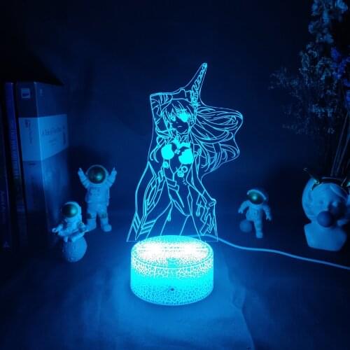 Anime Figure Asuka Langley Soryu 3D Visual Night Table Lamp Kids Bedroom Decoration RGB Flashing USB Lights Touch Sensor Control