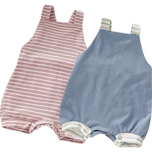 Cute Baby Rompers Newborn Kids Girl Boy Striped Bib Paysuit Summer Sleevelss O-Neck Babys Clothing for 0-3Years