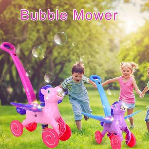 Electronic Bubble Mower Walker Bubble Blower Machine With Music Outdoor Funny Game Push Toys For Children Kids Bubble Wand