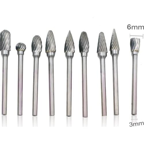 10pcs 3mm Shank Tungsten Carbide Milling Cutter Rotary Mini Drill Bits for Dremel Accessories Woodworking Carving Drilling Tool