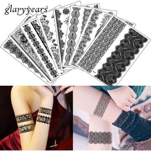 Glaryyears 27 Designs 1 Sheet Fake Black BHLC Body Tattoo Beauty Temporary Flower Lace Decal Sexy Tattoo Jewelry Art Sticker New
