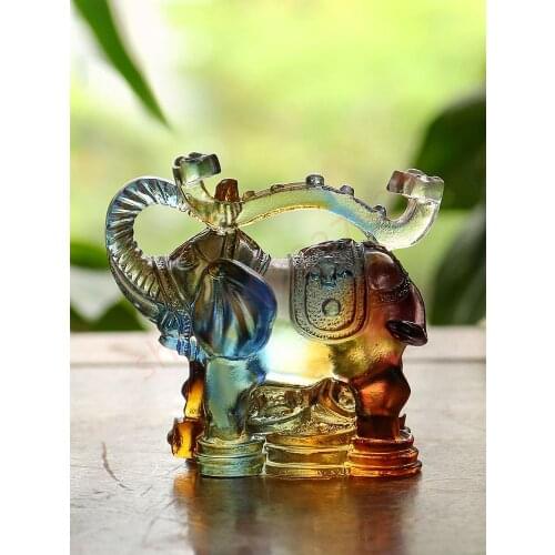 Ancient method glaze, be as lucky as desired, six tooth white elephant, living room, car geomantic and water ornament