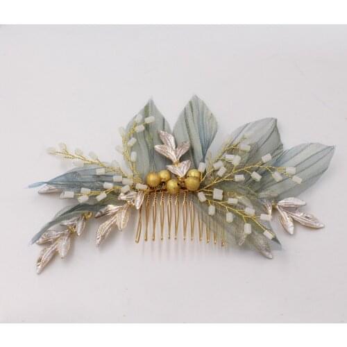Sweetheart Bridal Headdress Metal Branch Mesh Leaf Hairpin with Comb for Wedding Perform Studio Travel Prop Daily Life HP053