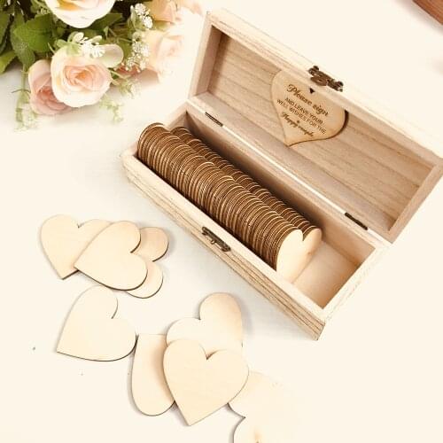 Personalized Wedding guest book with hearts,Custom name and date Wooden Keepsake box,rustic engrave wedding guest book