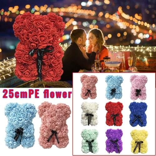 Artificial Flowers 25cm Rose Bear Girlfriend Anniversary Christmas Valentines Day Gift Birthday Present Wedding Party Ornament