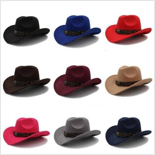 Classic Women Wool Chapeu Western Cowboy Hat Winter Autumn Lady Queen Jazz Cowgirl Sombrero Hombre Steampunk Cap Size 56-58cm