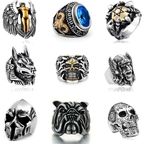 FDLK Vintage Gothic Skull Rings Men Fashion Hip Hop Turkish Male Punk Rings Skeleton Steampunk Jewelry Gift