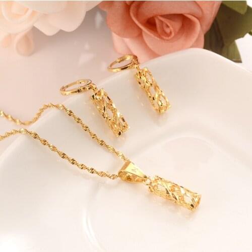 Bangrui Lovely Gold pillar JewelryPendant Necklace & Earrings Set Gold wedding bridal Trendy Party Jewelry Sets For Women Gift