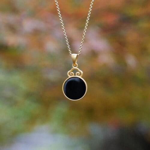 Ruian Natural Hetian Jade Dark Jade 925 Sterling Silver round Pendant Jade Necklace to Give Mom Birthday Gift