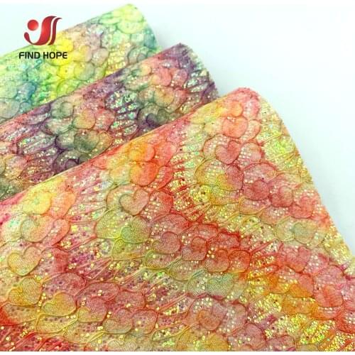 A4 20*30CM Chunky Glitter Iridescent Wave Hearts Embroidered LACE PU Leather Fabric Sparkle DIY Craft Brooch Bows Earring
