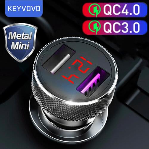 Metal QC 3.0 Digital LED Display Dual USB Car Charger for Mobile Phone Fast Charger Usb Charger for iPhone Samsung Xiaomi Huawei
