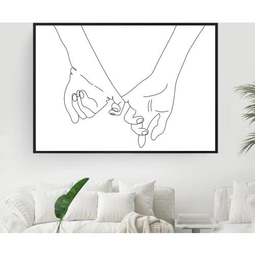 Holding Hands Line Art Print Couple Lover Hands Poster Nursery Wall Art Canvas Painting Nordic Love Wall Picture for Living Room