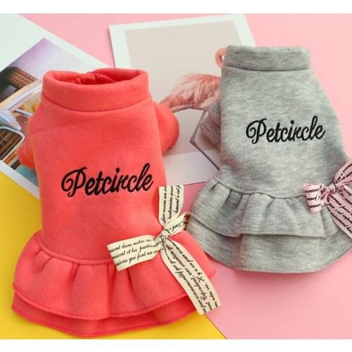 Winter Autumn Dog Cat Dress Coat with letter bowknot puppy dog clothing teddy poodle clothes for Dogs small pet
