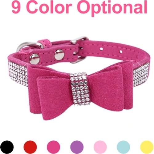Cat Collars Shining Diamonds Adjustable Suede Fabric Dogs Collar Personalized Bowknot Soft Cat Neck Strap Dog Accessories