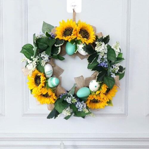 16'' Easter Egg Wreath, Spring Easter Wreath with Simulation Silk Flowers, Rattan for Front Door Wall Window Holiday Decoration