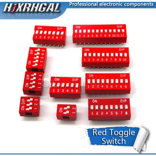 10PCS Slide Type Switch 1 2 3 4 5 6 7 8 9 10 12 Bit 2.54mm Position Way DIP Red Pitch Toggle Switch Red Snap Switch hjxrhal