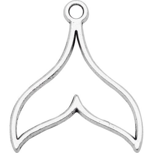 Julie Wang 50PCS Zinc Alloy Mermaid Tail Charms Antique Silver Color Hollow Fish Tail Pendant Punk Jewelry Making Accessory