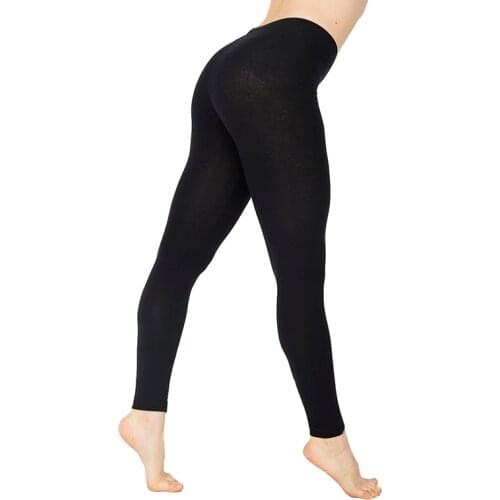Casual Cotton Full Length Leggings for Women Knitted Pants Stretchy Solid Color Mid Waist Legging