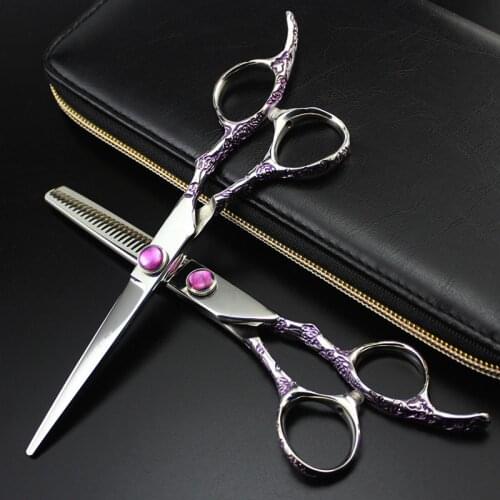 Professional japan 440c Purple Plum 6 inch hair scissors cutting barber makas hair salon thinning shears hairdressing scissors