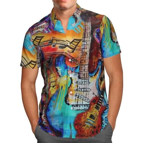 Hip Hop Guitar 3D Printing Beach Hawaii Summer 2021 Shirt Short Sleeve Shirt Streetwear Oversized Chemise Hombre Blusa Masculina