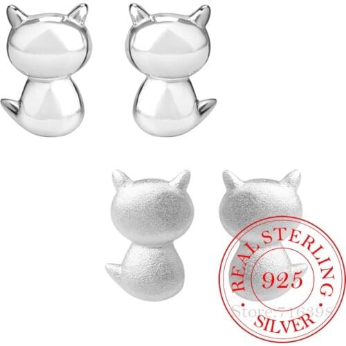 Female Cat Stud Earrings Simple 925 Sterling Silver Earrings For Women Fashion Jewelry pendientes eh945