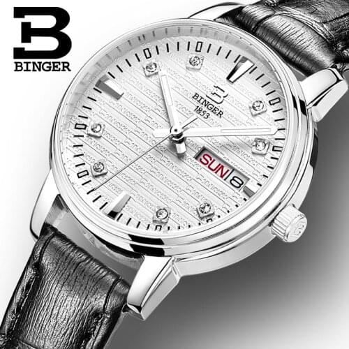Switzerland Binger watches women fashion luxury relogio feminino ultrathin quartz glowwatch leather strap Wristwatches B3036G-4