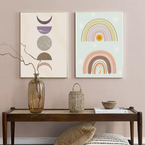 Nordic Nursery Water Color Rainbows Bohemia Style Wall Art Prints Canvas Painting Posters and Pictures for Bedroom Home Decor