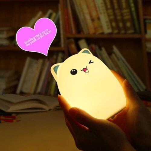 Cat LED Night Light Touch Lamp Remote Control Colorful USB Rechargeable Cartoon Silicone Bedside Lamp for Children Kids Baby