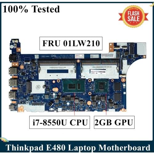 SZWXZY For Lenovo Thinkpad E480 Laptop Motherboard FRU 01LW210 NM-B421 With SR3LC i7-8550U CPU 2GB GPU DDR4 MB 100% Tested