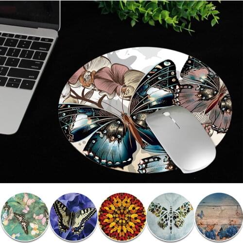 Universal Mouse Pad Soft PU Leather Mouse Mat Comfortable Gamer Round Mousepad High Quality Butterfly Series Desk Pad Cup Pad