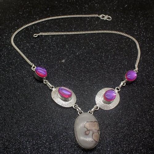 Gorgeous New Arrival OceanJasper MysticTopaz Silver Color Women Pendant Necklace Chain 19 Inch HD555