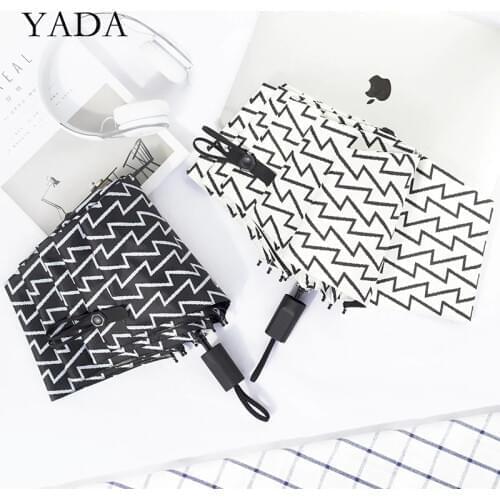 YADA INS Fashion Black Color Z Decorative Wave Pattern 3-Folding Umbrella Rain UV Umbrella For Women WindproofUmbrellas YS200147